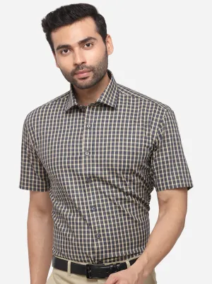 Dark Grey & Cream Checked Regular Fit Formal Shirt | JadeBlue