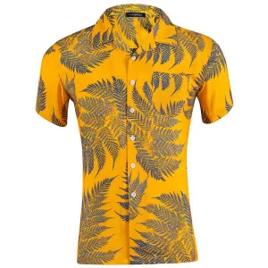 TEEK - Mens Short Sleeve Printed Tropical Leaf Shirt